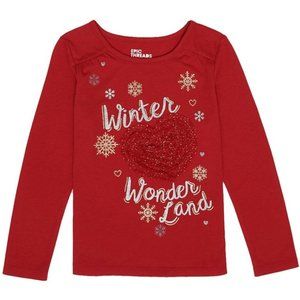 Red Winter Wonder Land Long Sleeve Tee with Snowflakes